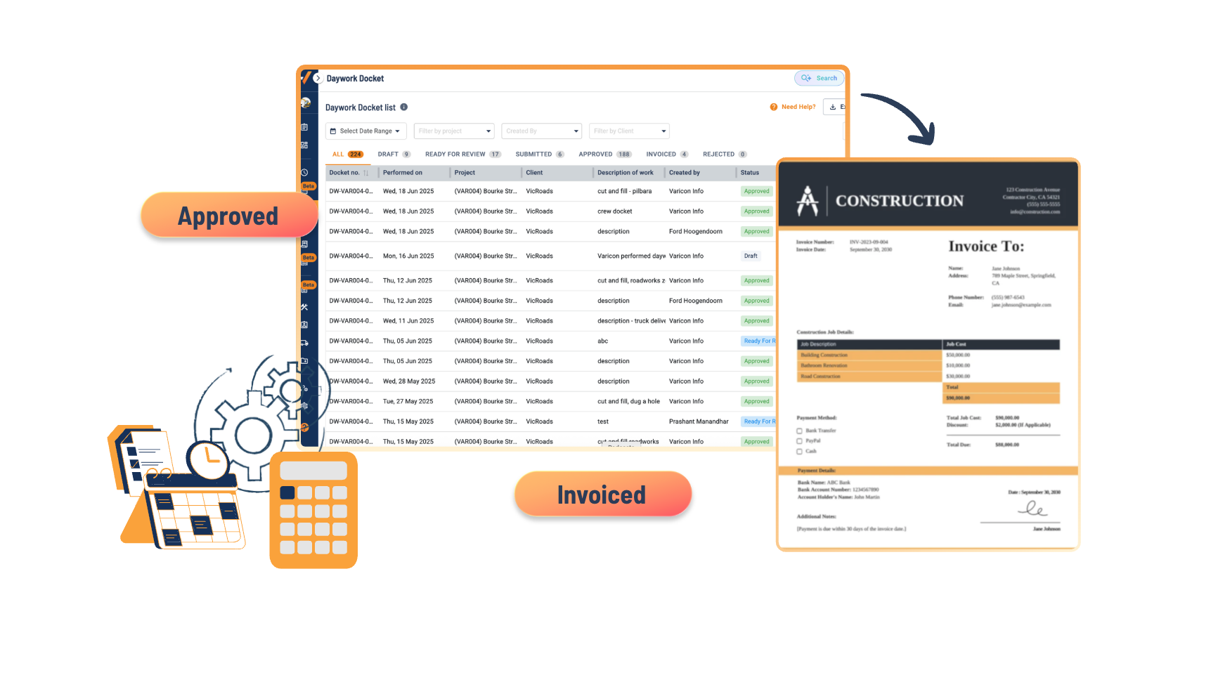 Daywork claims calculation in varicon